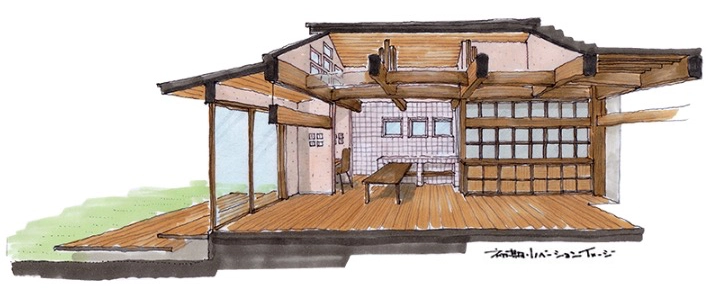 手描きの家の平面図、部屋の配置と家具